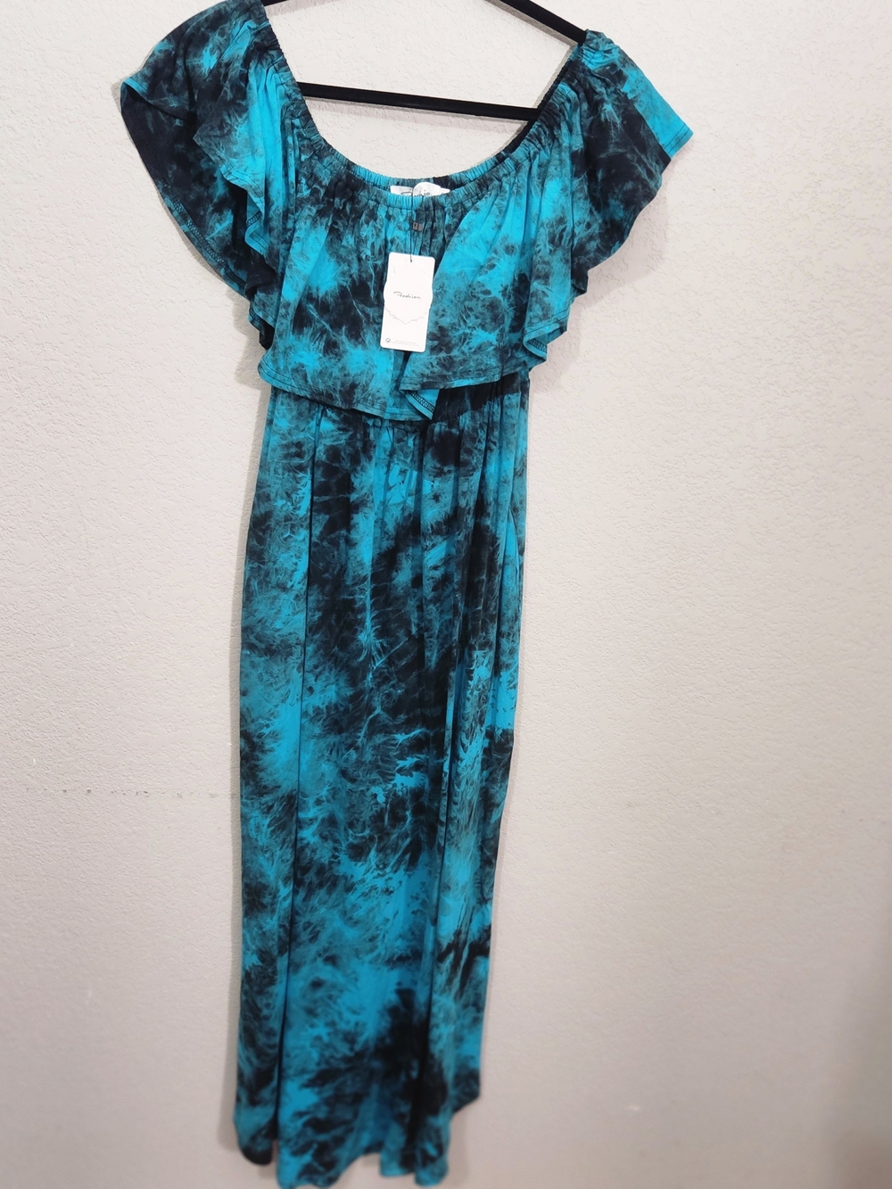 Women’s Off-Shoulder Teal Tie-Dye Maxi Dress